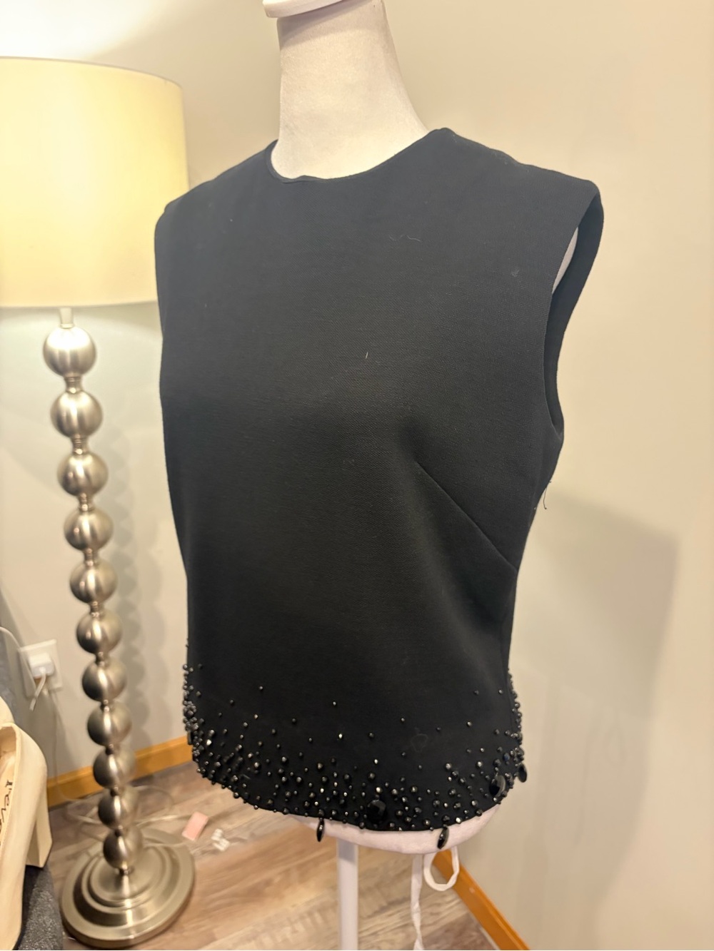 Vintage Black Beaded Sleeveless Tank Top